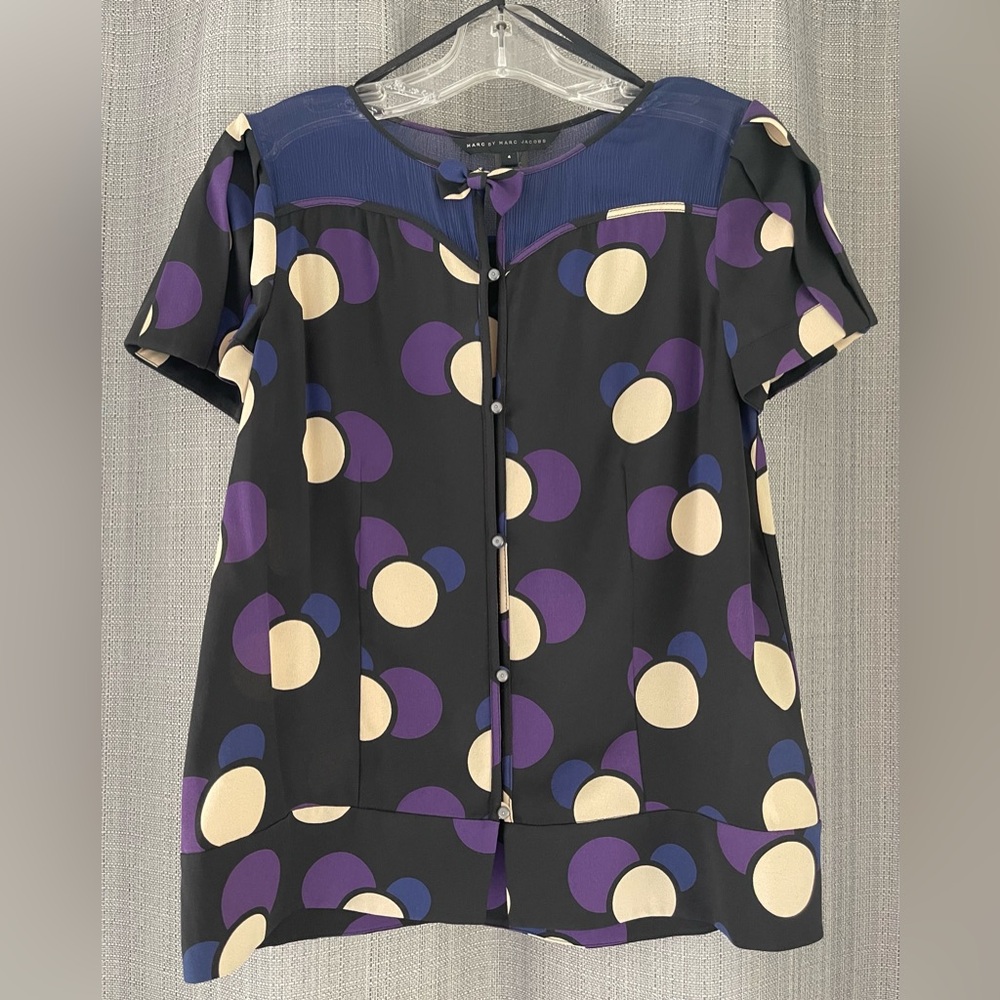 Marc By Marc Jacobs Silk Polka Dot Boxy Blouse